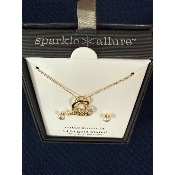 Sparkle Allure 14 kt gold plated Necklace & Earring Set Heart Mom Gift Boxed $60 - Picture 4 of 4